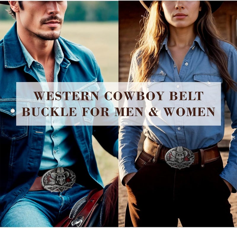 YOQUCOL Ghost Skeleton Skull Belt Buckle for Men American Native Western Cowboy Belt Buckle - Image 4